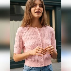 Paris Atelier & Other Stories Cable Knit Cardigan Pink Feminine Cottage Vintage